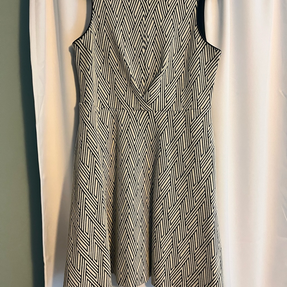 Banana Republic Black and Ivory  Sleeveless V-Neck A-Line Dress